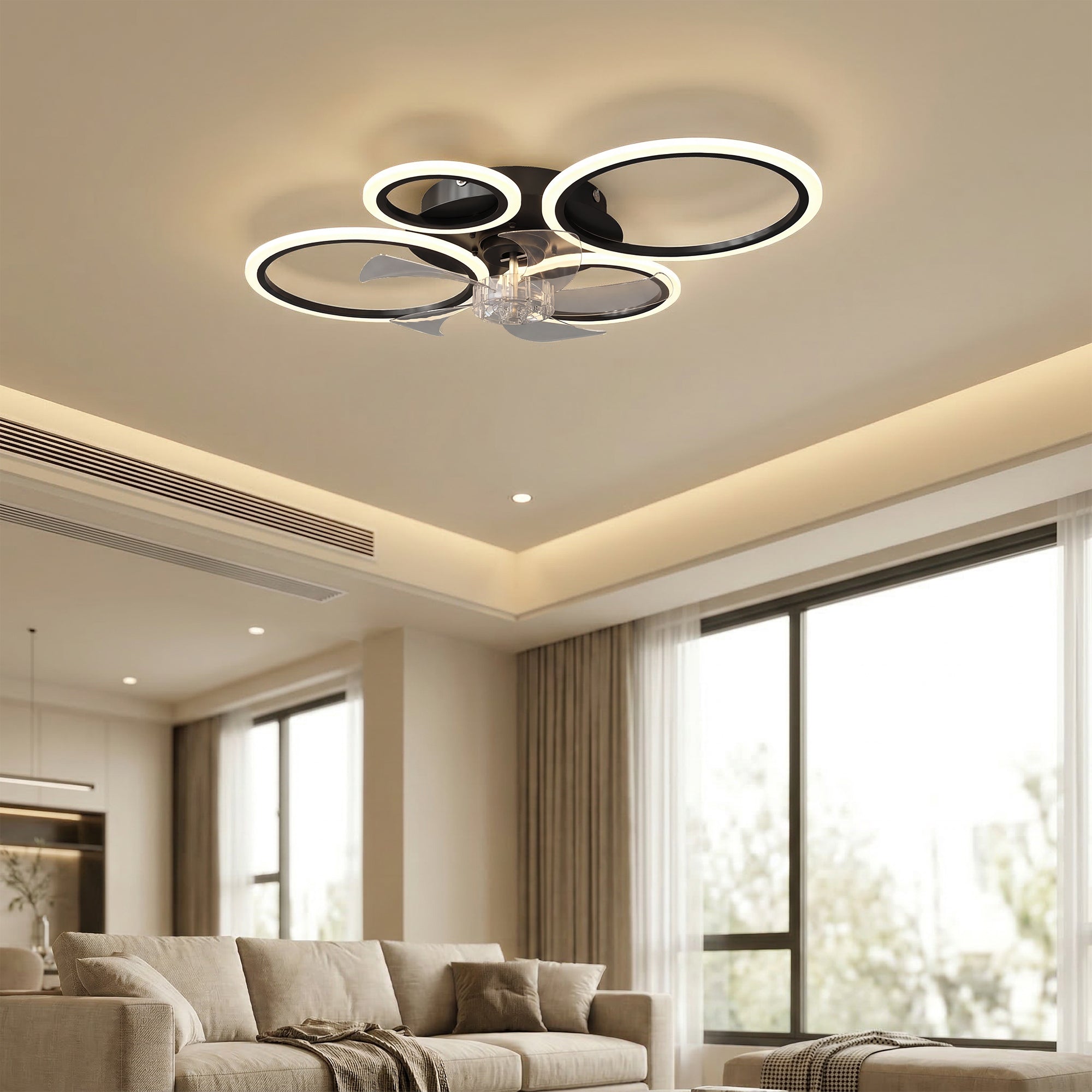 LED Ceiling Fan Light, Quiet 30" (77 cm) with Remote — 6 Speeds, 3 Color Temperatures, DC Motor, Timer — Black