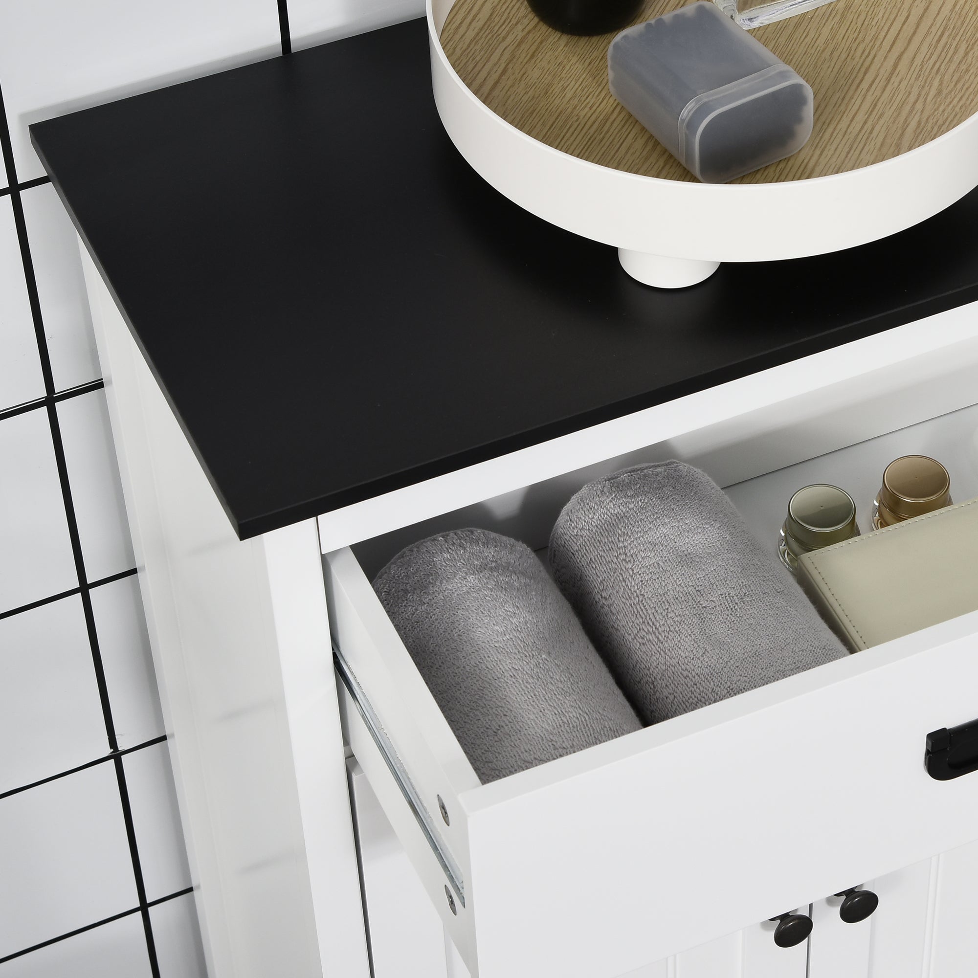 Bathroom Cabinet Auxiliary Bathroom Furniture with 1 Drawer 2 Doors and Adjustable Shelf for Sink Shower Modern Style 23.6x11.8x31.5 inches White