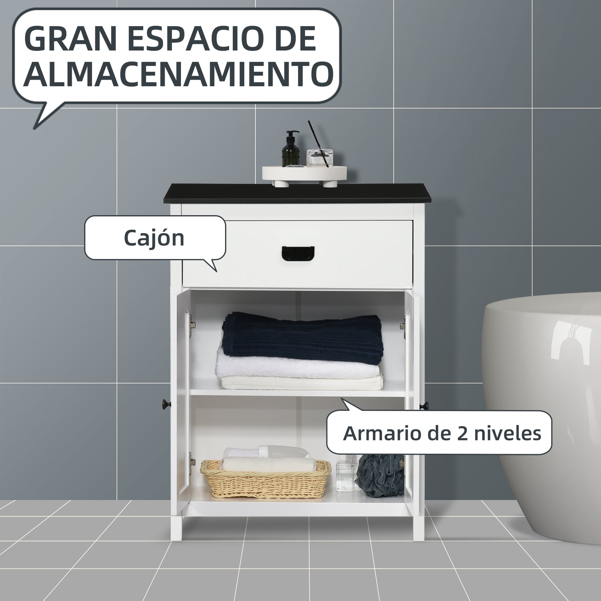 Bathroom Cabinet Auxiliary Bathroom Furniture with 1 Drawer 2 Doors and Adjustable Shelf for Sink Shower Modern Style 23.6x11.8x31.5 inches White