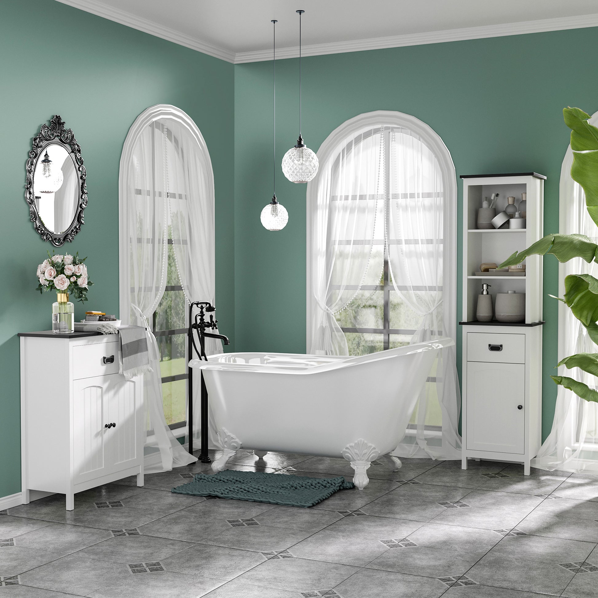 Bathroom Cabinet Auxiliary Bathroom Furniture with 1 Drawer 2 Doors and Adjustable Shelf for Sink Shower Modern Style 23.6x11.8x31.5 inches White