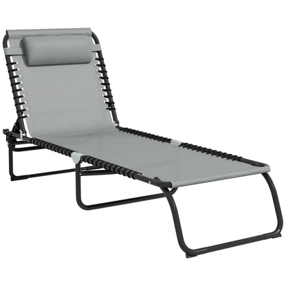 Folding Sun Lounger with 4-Position Adjustable Backrest and Head Cushion, Weather-Resistant Chaise Lounge for Camping, Garden, Beach & Pool — Light Gray, Up to 265 lb