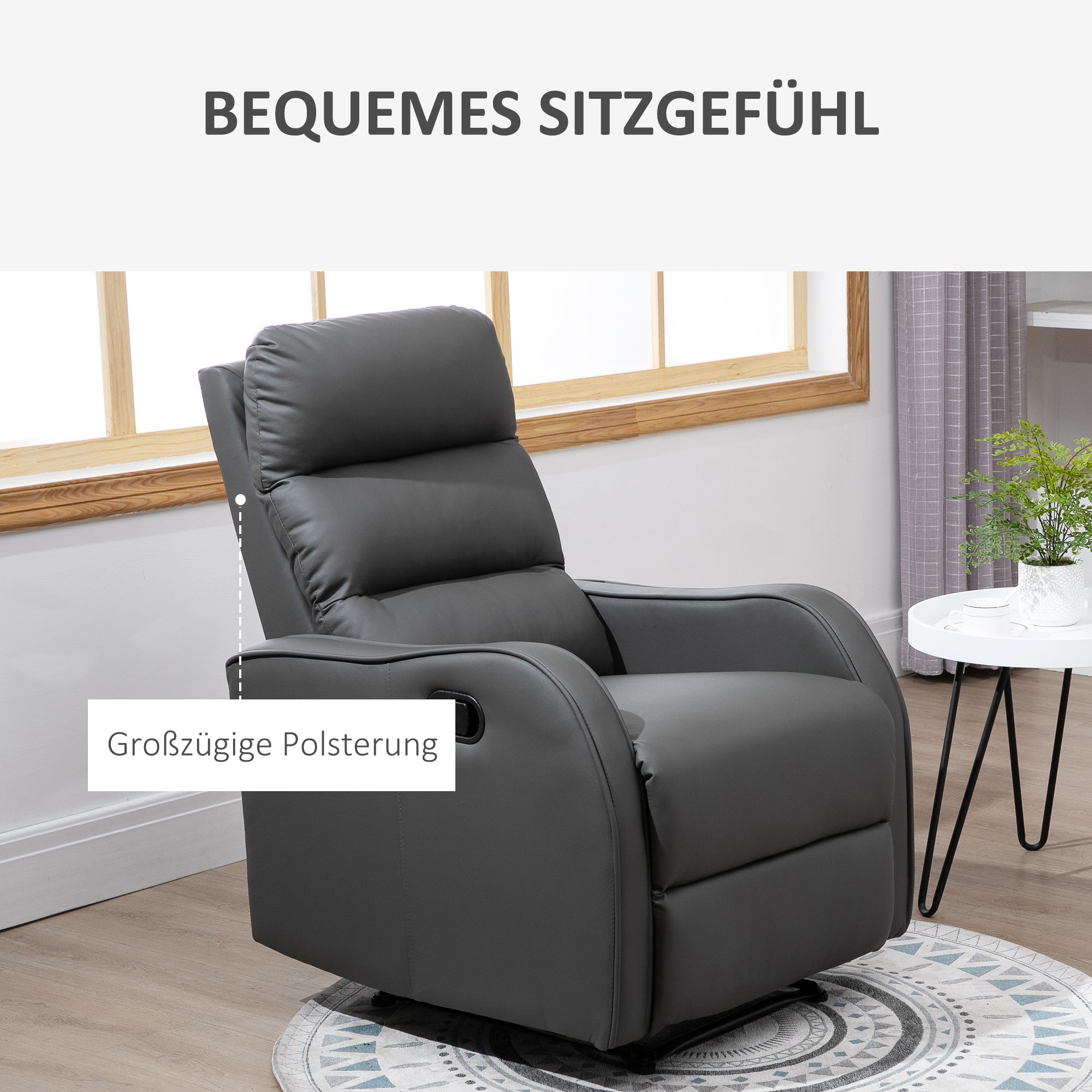Recliner Chair, TV Armchair with Reclining Function, 160° Tiltable TV Chair, Relaxing Chair, Reclining Armchair for Living Room, Bedroom, Faux Leather, Dark Gray