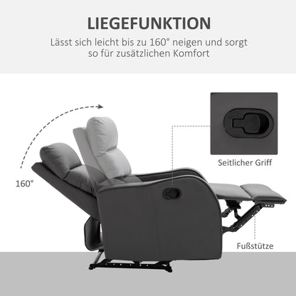 Recliner Chair, TV Armchair with Reclining Function, 160° Tiltable TV Chair, Relaxing Chair, Reclining Armchair for Living Room, Bedroom, Faux Leather, Dark Gray