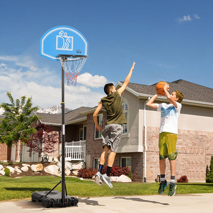 Outdoor Adjustable Height Basketball Hoop 160-210 cm Portable Basketball Hoop with Wheels PE Board and Fillable Base 76x70x197.5-254 cm Black and Blue