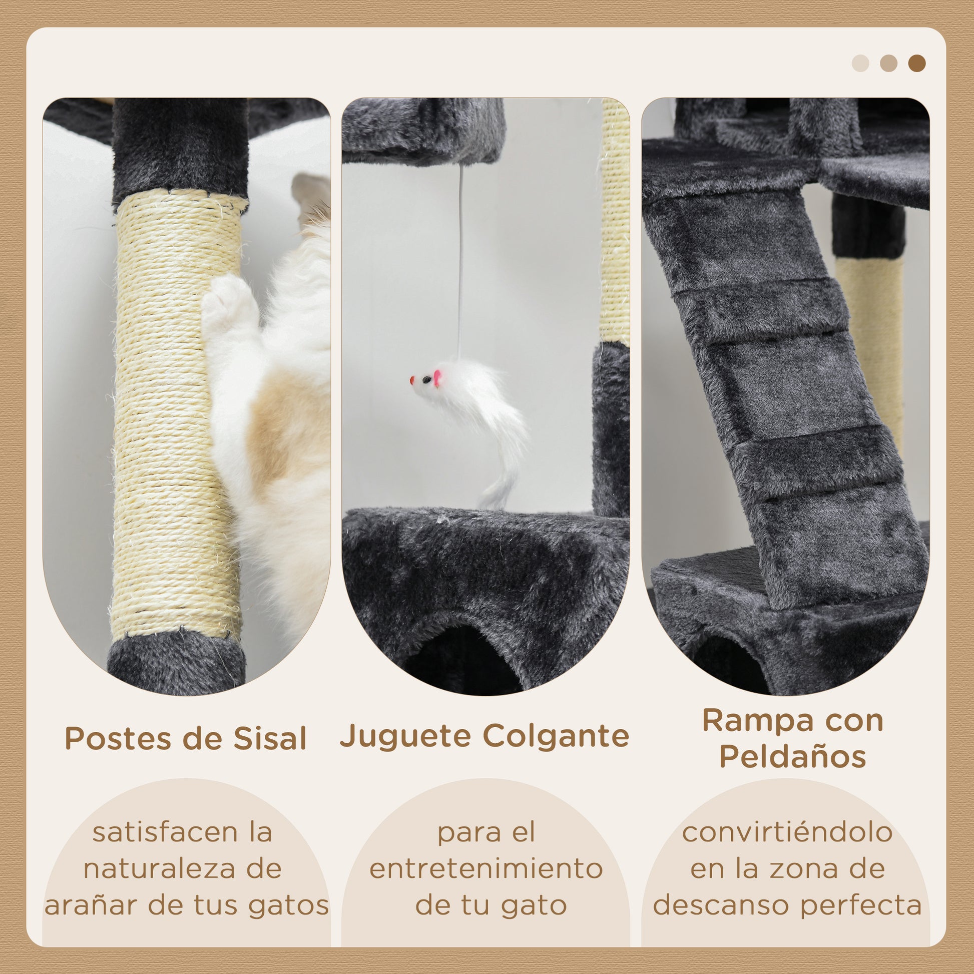 Cat Scratching Tree Large 19.29x19.29x68.11 inches with Multiple Levels with Caves Stairs Hanging Toys Beds Activity Center Sisal Dark Gray