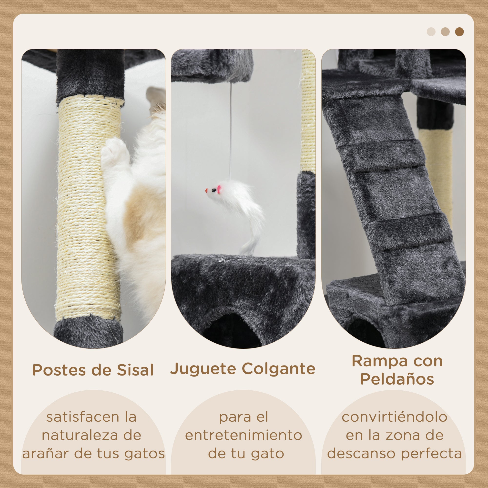 Cat Scratching Tree Large 19.29x19.29x68.11 inches with Multiple Levels with Caves Stairs Hanging Toys Beds Activity Center Sisal Dark Gray