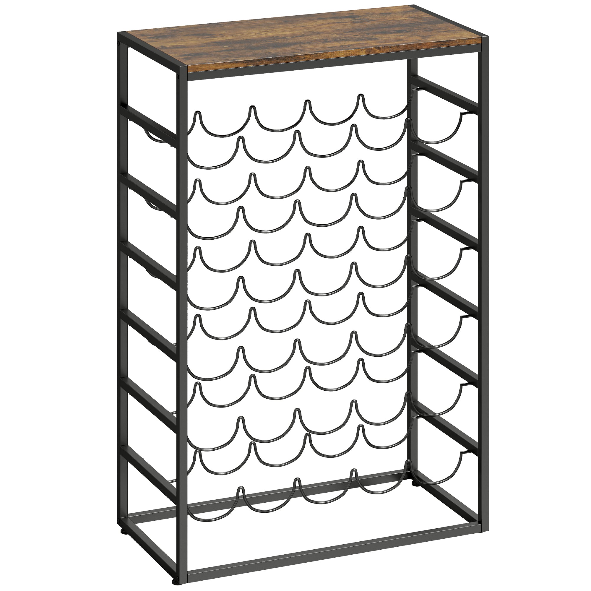 30-Bottle Wine Rack, 6-Tier Wood-Effect Top, Industrial Metal Shelf for Cellar, Bar, Basement — 23.2 x 11.8 x 34.8 in (59 x 30 x 88.5 cm), Rustic Brown