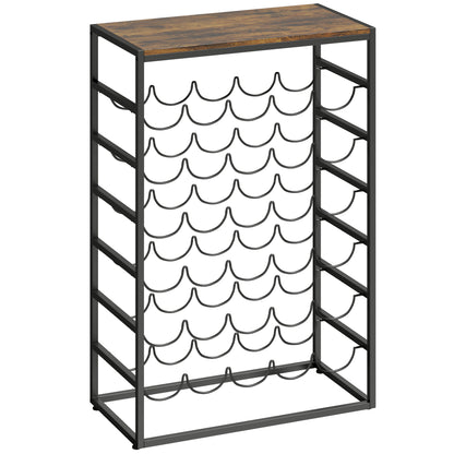 30-Bottle Wine Rack, 6-Tier Wood-Effect Top, Industrial Metal Shelf for Cellar, Bar, Basement — 23.2 x 11.8 x 34.8 in (59 x 30 x 88.5 cm), Rustic Brown