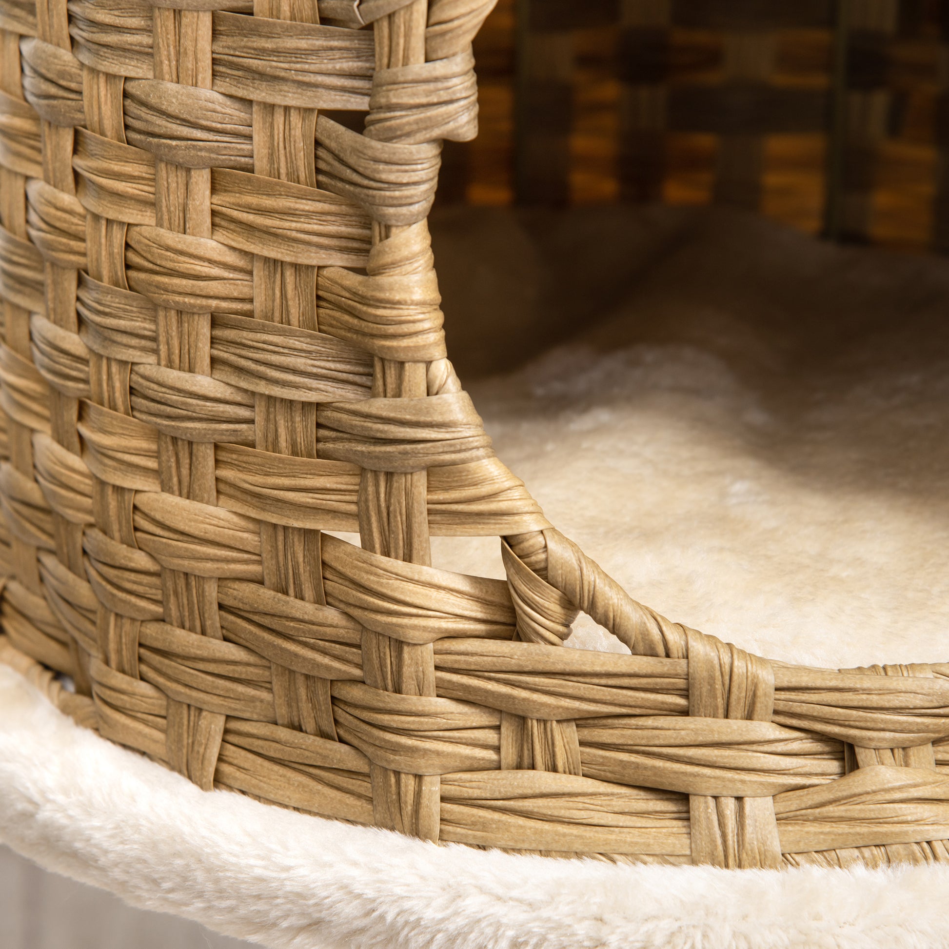 Rattan Cat Tree 95 cm Height 3-Tier Cat Tree with Platform, Cat Bed, Climbing Tree with Cat Cave Sisal Stems Play Balls Cat Furniture Sisal Natural Beige