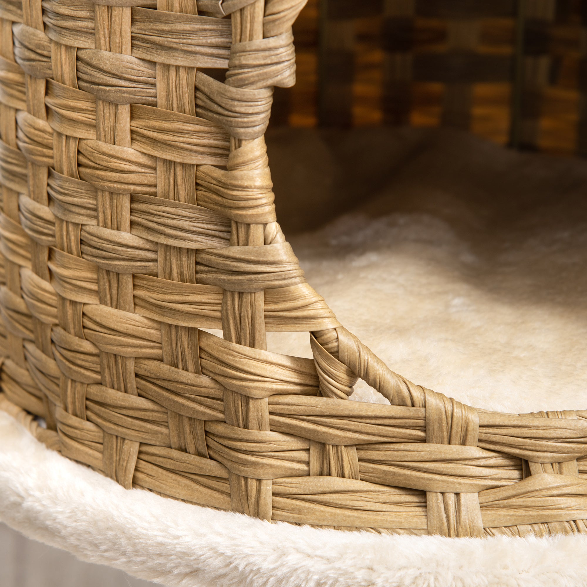 Rattan Cat Tree 95 cm Height 3-Tier Cat Tree with Platform, Cat Bed, Climbing Tree with Cat Cave Sisal Stems Play Balls Cat Furniture Sisal Natural Beige