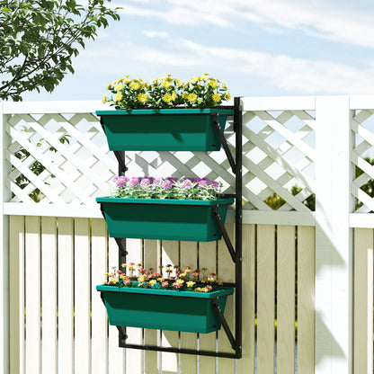 3-Tier Vertical Outdoor Planter with 3 Plastic Outdoor Plant Pots with Drainage Holes, Hanging Plant Stand for Flowers and Herbs, 56x42x100 cm, Green
