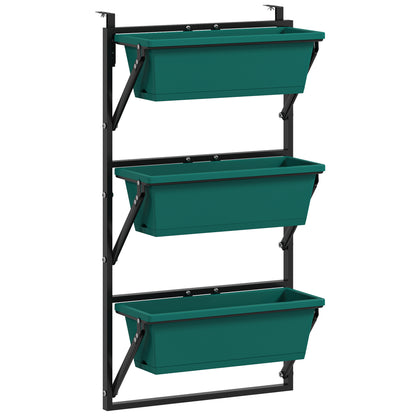3-Tier Vertical Outdoor Planter with 3 Plastic Outdoor Plant Pots with Drainage Holes, Hanging Plant Stand for Flowers and Herbs, 56x42x100 cm, Green