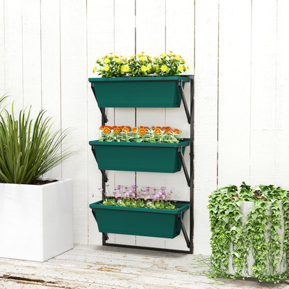 3-Tier Vertical Outdoor Planter with 3 Plastic Outdoor Plant Pots with Drainage Holes, Hanging Plant Stand for Flowers and Herbs, 56x42x100 cm, Green
