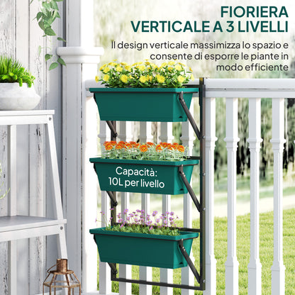 3-Tier Vertical Outdoor Planter with 3 Plastic Outdoor Plant Pots with Drainage Holes, Hanging Plant Stand for Flowers and Herbs, 56x42x100 cm, Green