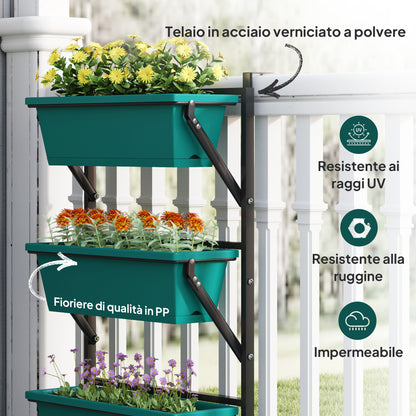 3-Tier Vertical Outdoor Planter with 3 Plastic Outdoor Plant Pots with Drainage Holes, Hanging Plant Stand for Flowers and Herbs, 56x42x100 cm, Green