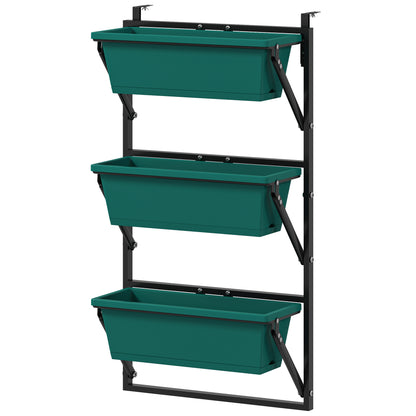 3-Tier Vertical Outdoor Planter with 3 Plastic Outdoor Plant Pots with Drainage Holes, Hanging Plant Stand for Flowers and Herbs, 56x42x100 cm, Green