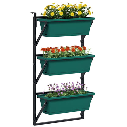 3-Tier Vertical Outdoor Planter with 3 Plastic Outdoor Plant Pots with Drainage Holes, Hanging Plant Stand for Flowers and Herbs, 56x42x100 cm, Green