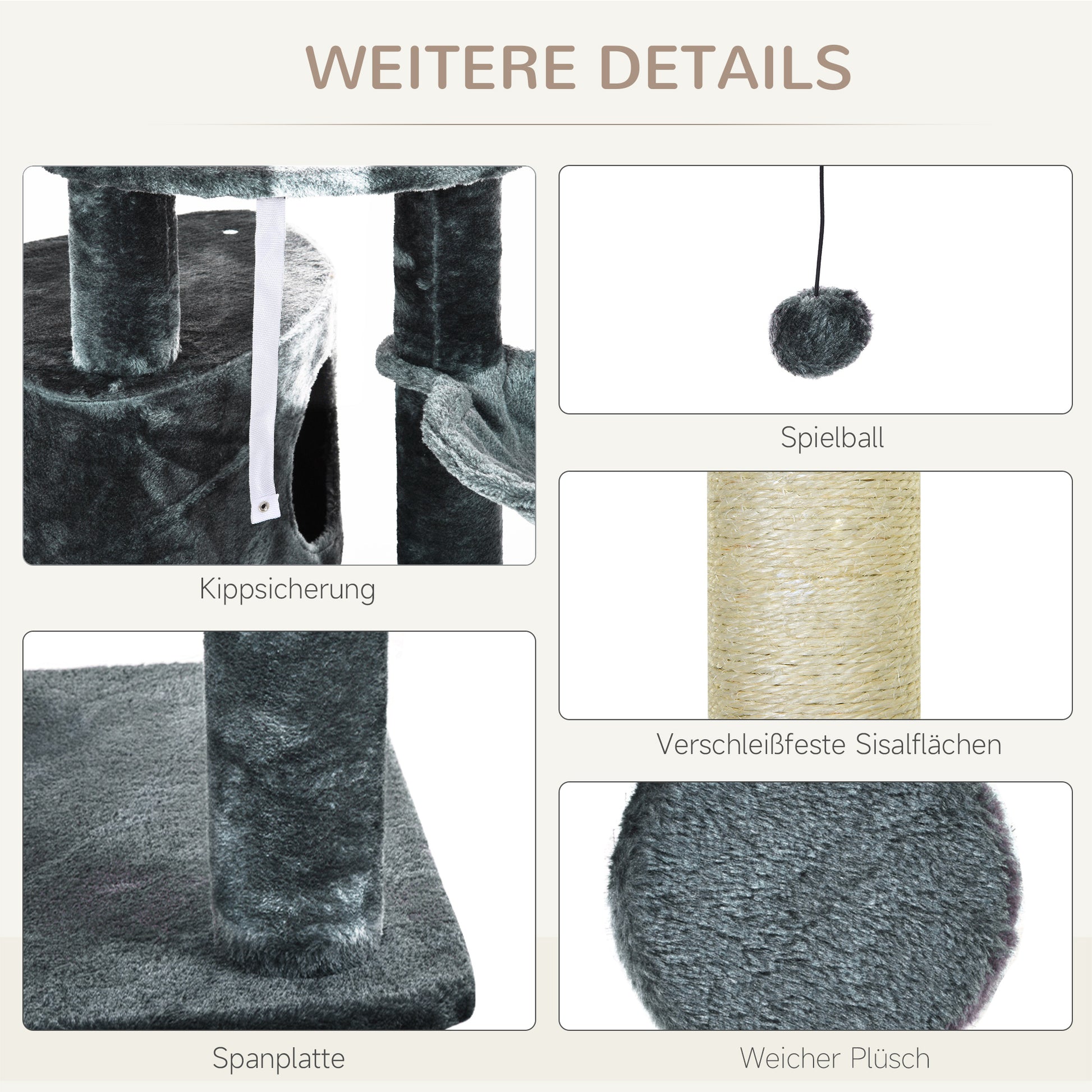 floor-to-ceiling cat tree height 220-265 cm cat tree with play balls, cat cave, hammock, sisal poles, platforms multi-level cat scratching post climbing tree for medium-sized cats, Dark Gray