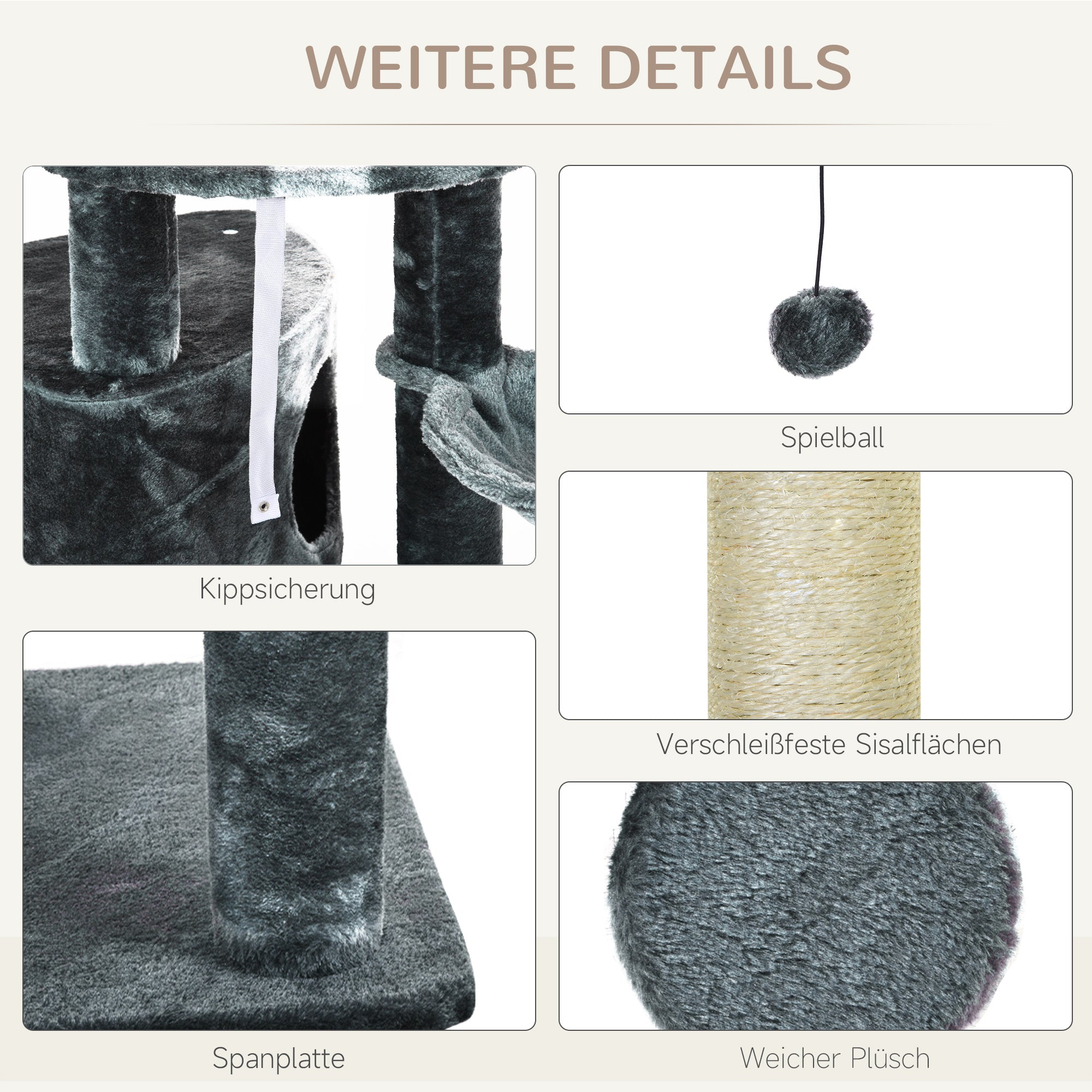 floor-to-ceiling cat tree height 220-265 cm cat tree with play balls, cat cave, hammock, sisal poles, platforms multi-level cat scratching post climbing tree for medium-sized cats, Dark Gray