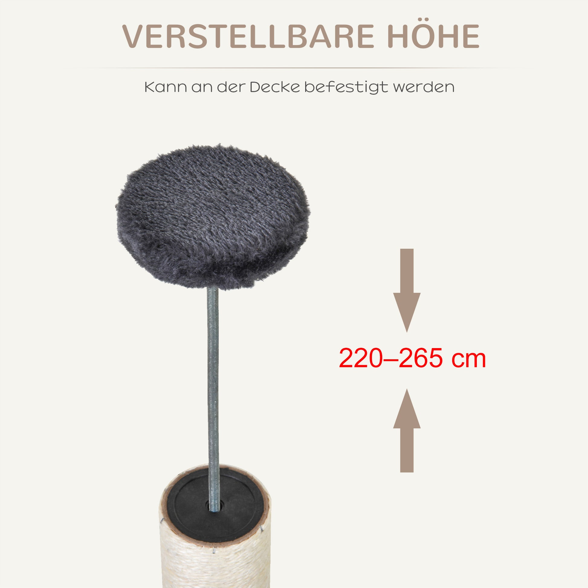 floor-to-ceiling cat tree height 220-265 cm cat tree with play balls, cat cave, hammock, sisal poles, platforms multi-level cat scratching post climbing tree for medium-sized cats, Dark Gray