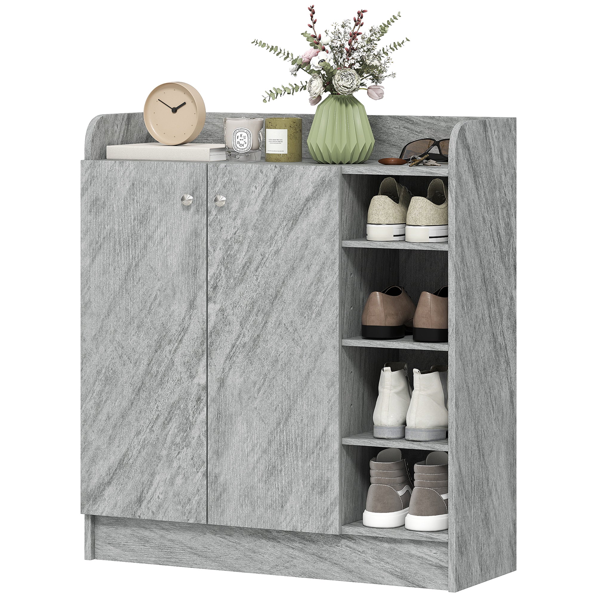 Shoe Cabinet with 4 Compartments – Holds 12 Pairs, 83 x 30 x 90 cm (Gray)
