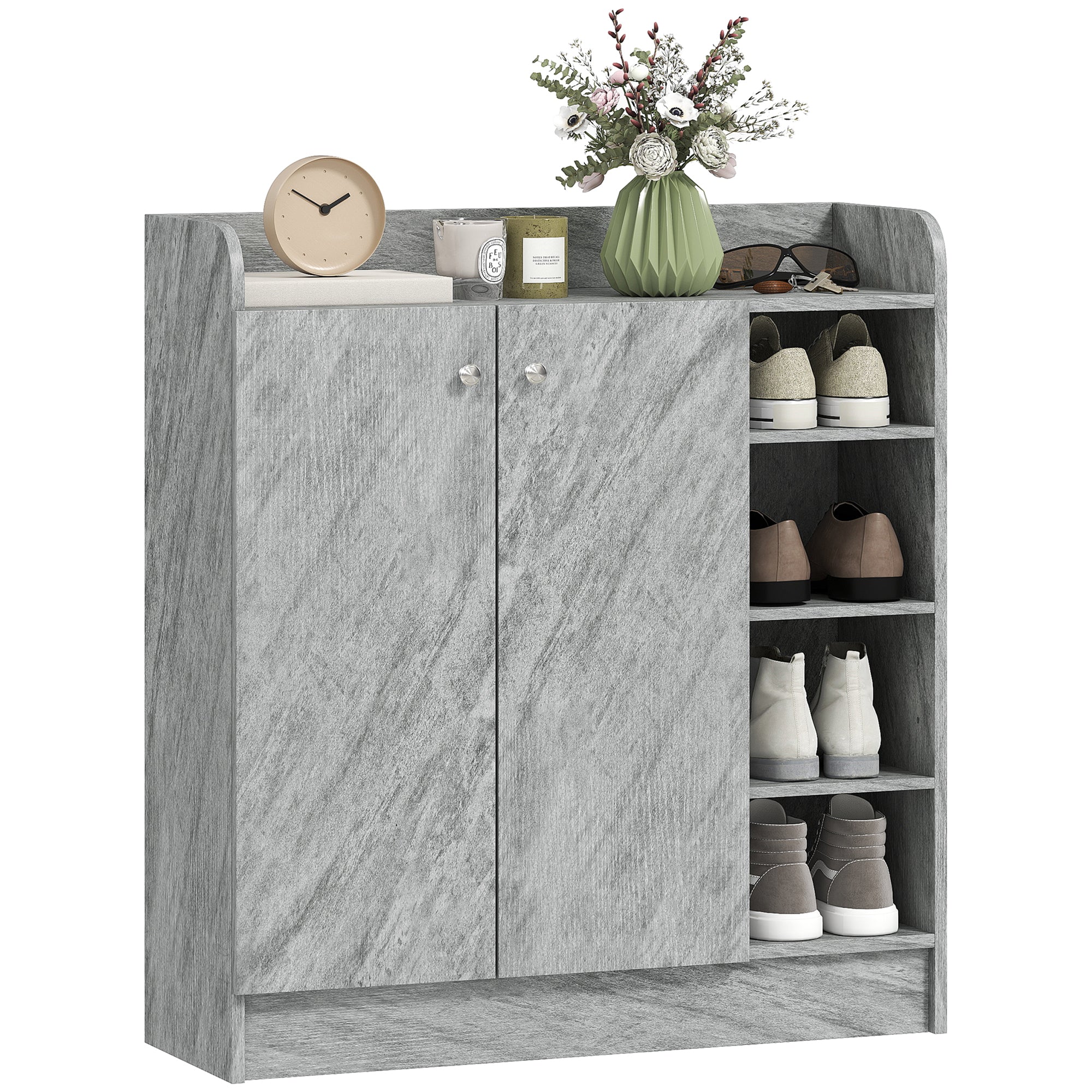 Shoe Cabinet with 4 Compartments – Holds 12 Pairs, 83 x 30 x 90 cm (Gray)