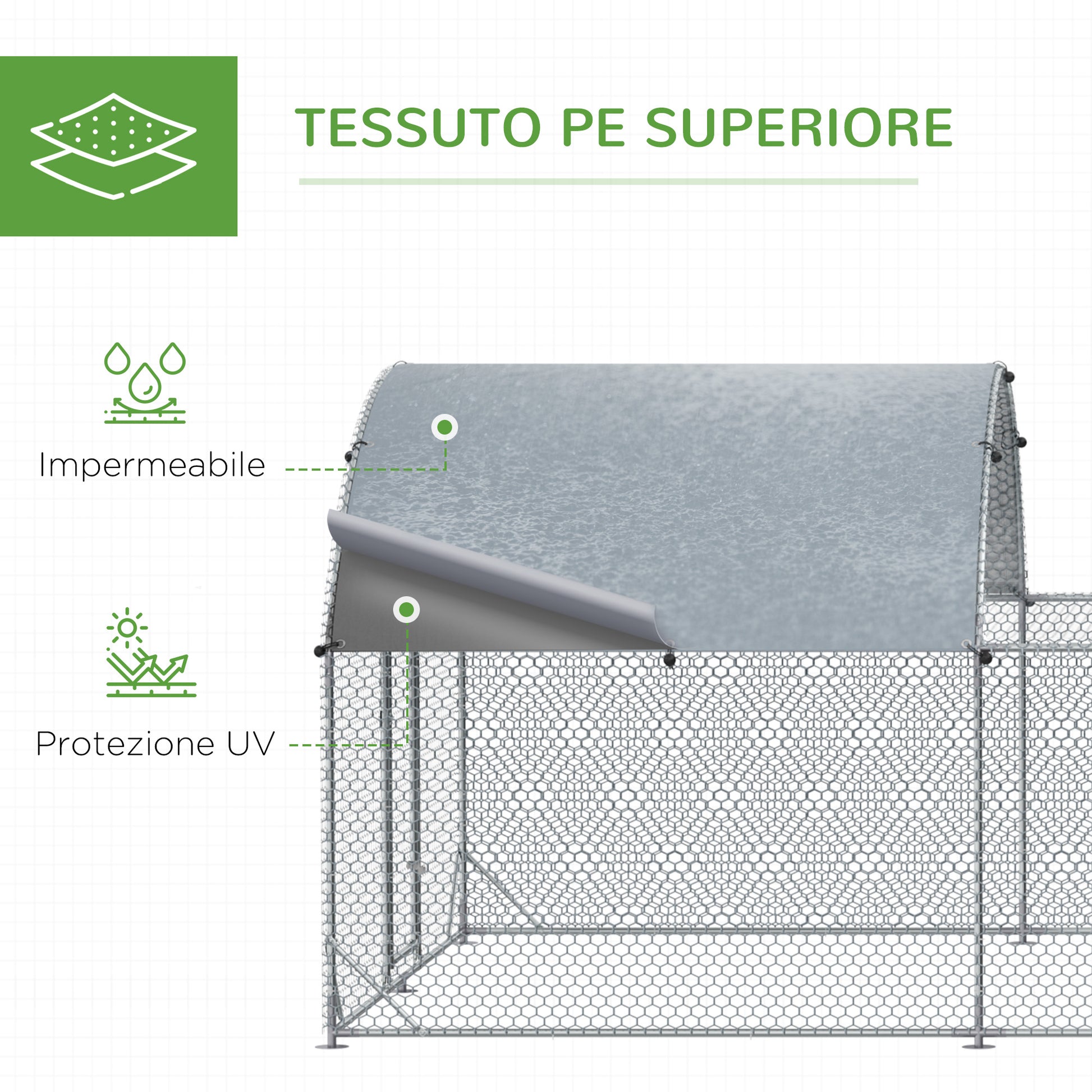Outdoor Chicken Run Steel 570x280cm, Cage for Rabbits and Ducks with Anti-UV PE Cover