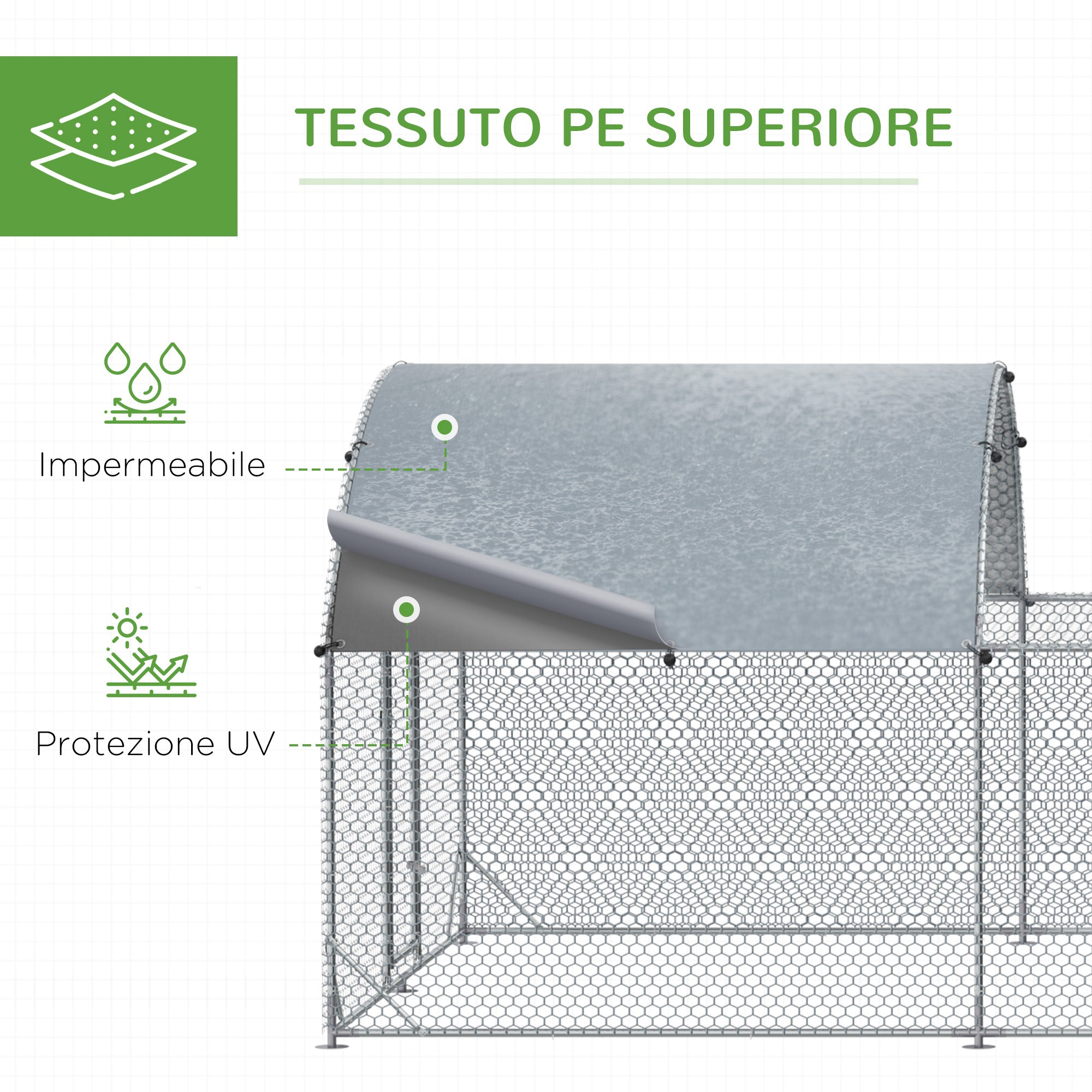 Outdoor Chicken Run Steel 570x280cm, Cage for Rabbits and Ducks with Anti-UV PE Cover