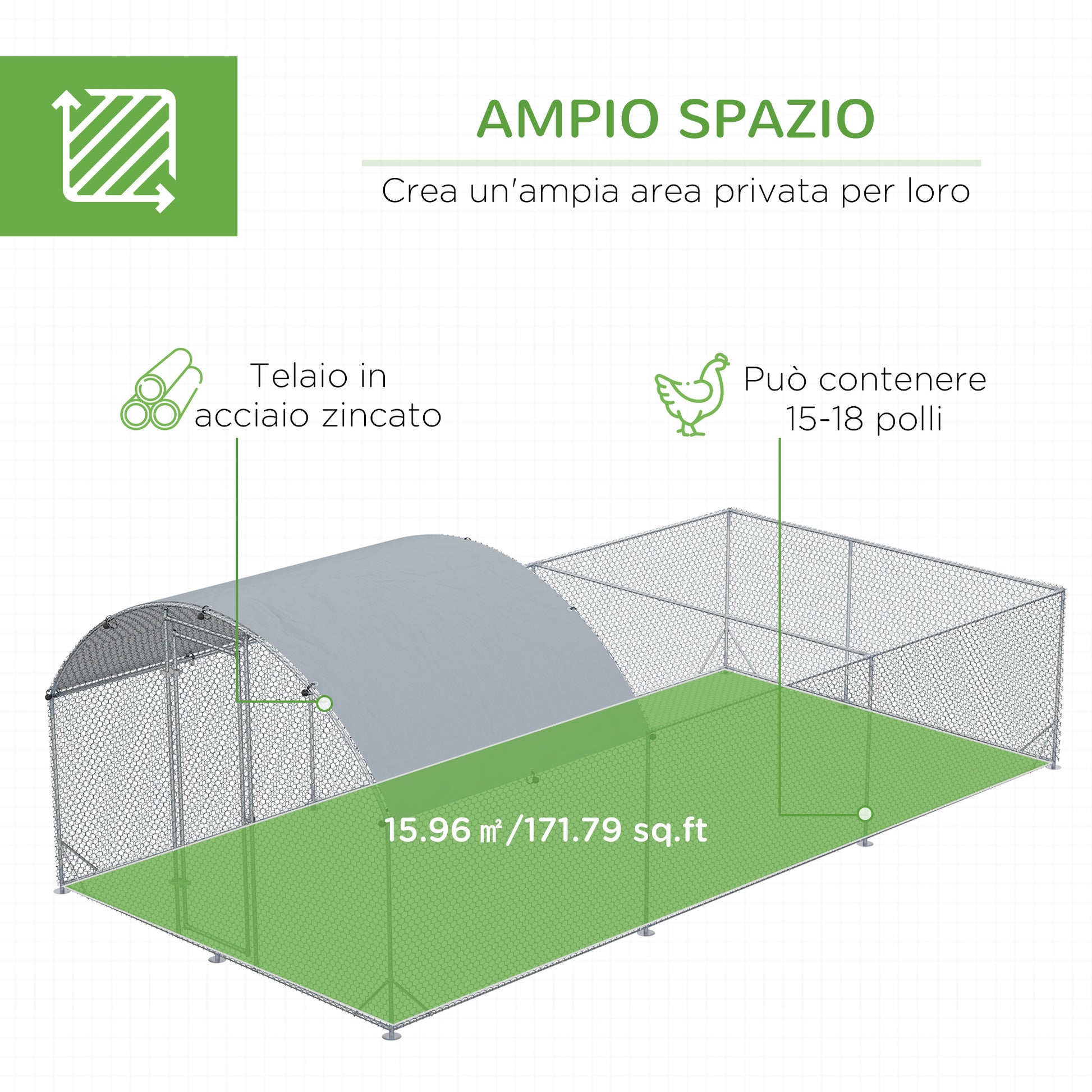 Outdoor Chicken Run Steel 570x280cm, Cage for Rabbits and Ducks with Anti-UV PE Cover