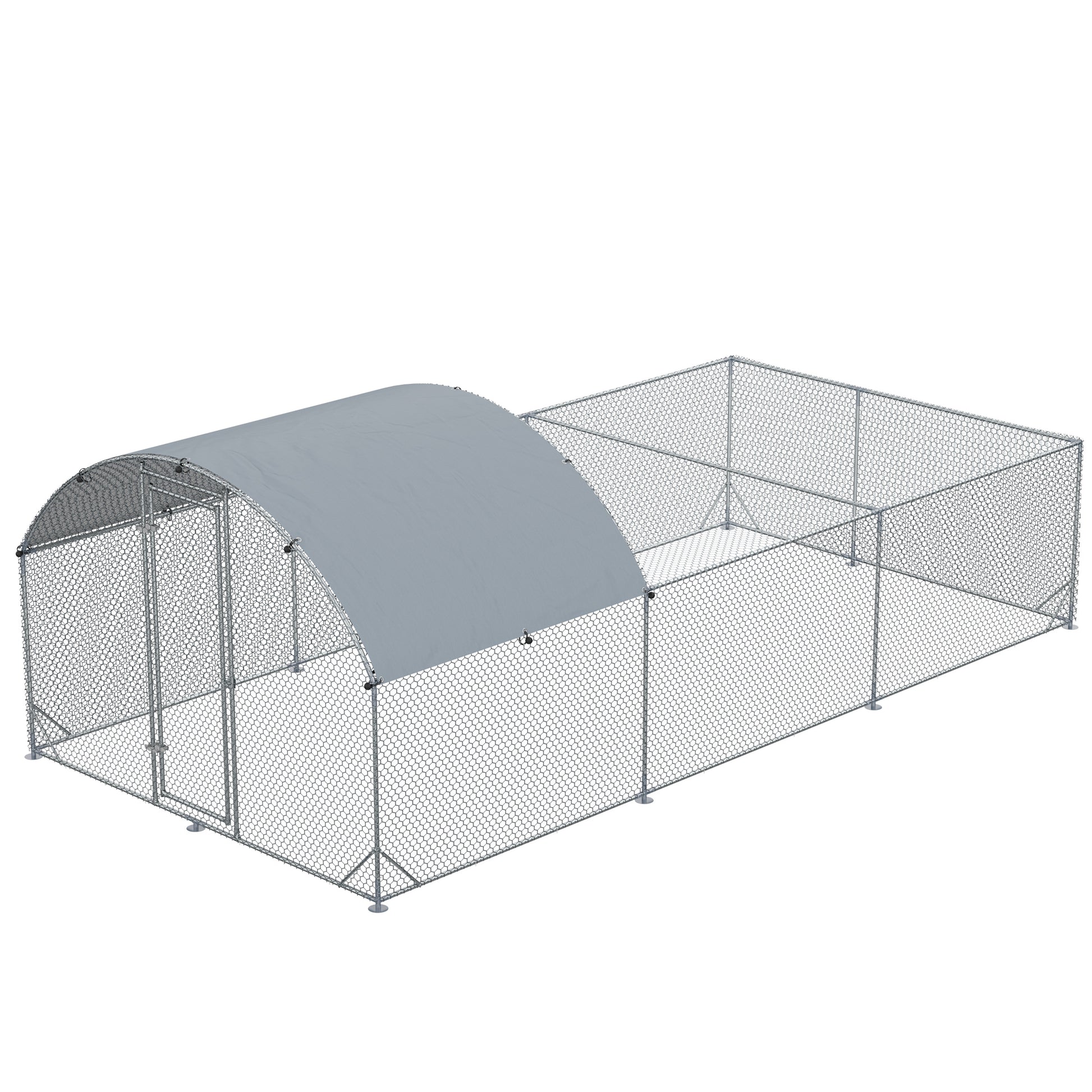 Outdoor Chicken Run Steel 570x280cm, Cage for Rabbits and Ducks with Anti-UV PE Cover