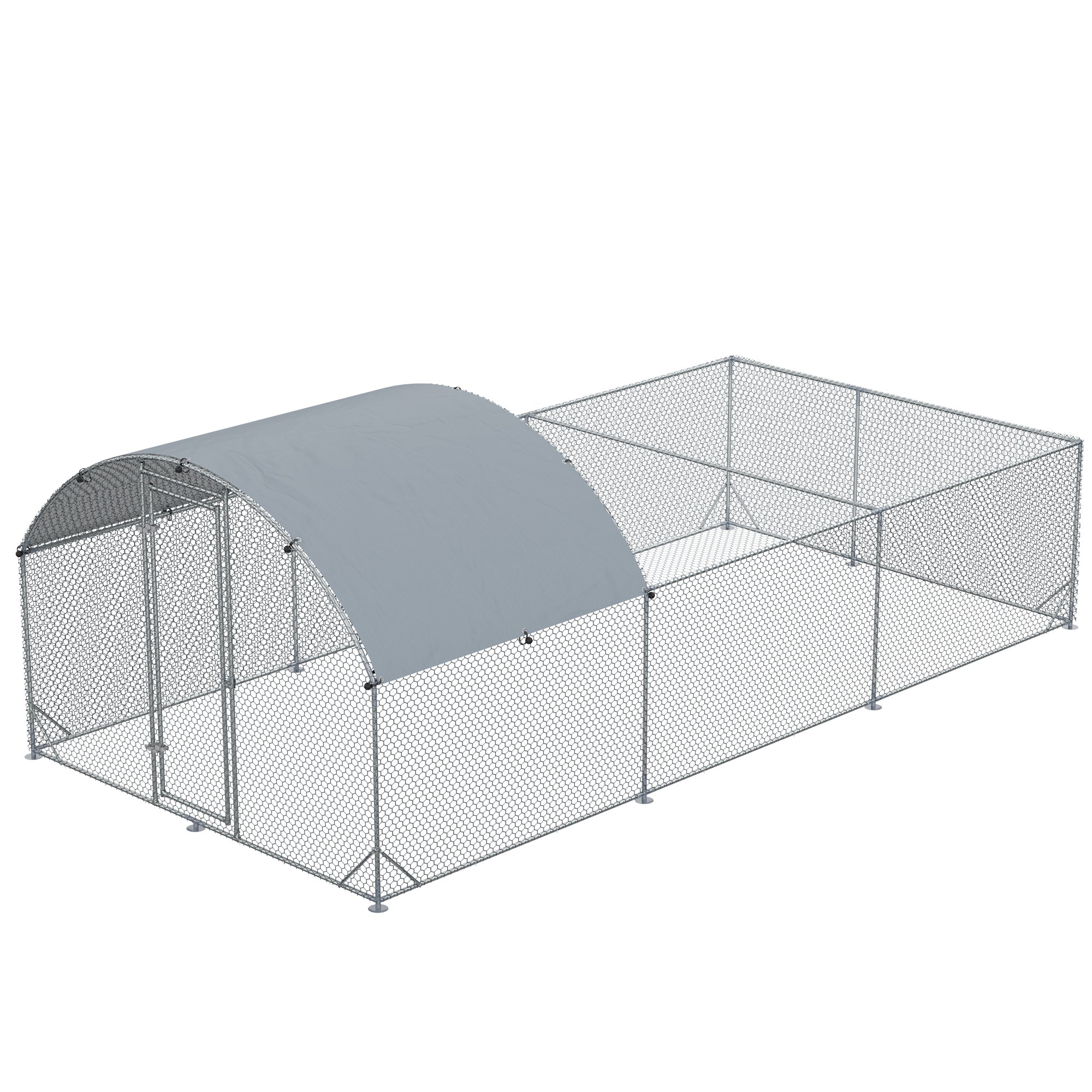 Outdoor Chicken Run Steel 570x280cm, Cage for Rabbits and Ducks with Anti-UV PE Cover