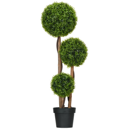 Artificial Tree, Artificial Plant, Boxwood with 3 Bamboo Leaf Balls, Pot Included, Indoor and Outdoor, Height 110 cm, No Assembly Required, Green