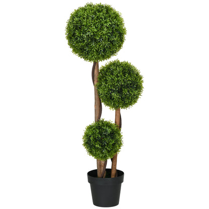 Artificial Tree, Artificial Plant, Boxwood with 3 Bamboo Leaf Balls, Pot Included, Indoor and Outdoor, Height 110 cm, No Assembly Required, Green