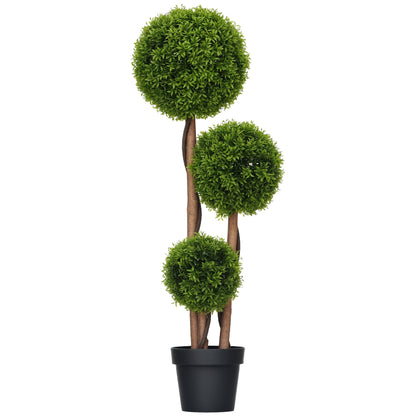 Artificial Tree, Artificial Plant, Boxwood with 3 Bamboo Leaf Balls, Pot Included, Indoor and Outdoor, Height 110 cm, No Assembly Required, Green