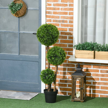 Artificial Tree, Artificial Plant, Boxwood with 3 Bamboo Leaf Balls, Pot Included, Indoor and Outdoor, Height 110 cm, No Assembly Required, Green