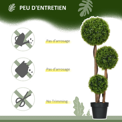Artificial Tree, Artificial Plant, Boxwood with 3 Bamboo Leaf Balls, Pot Included, Indoor and Outdoor, Height 110 cm, No Assembly Required, Green