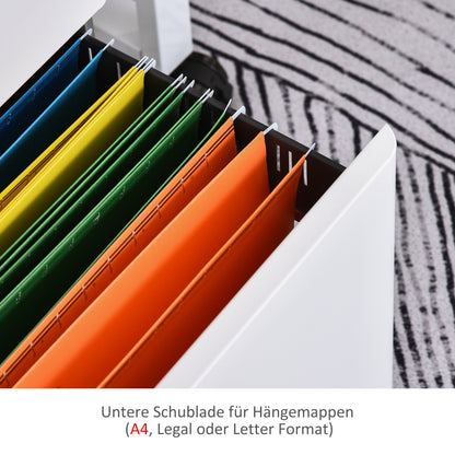 Rolling Container, Mobile Filing Cabinet with 3 Drawers, Lockable Office Cabinet with Hanging File Organizer, Storage, Steel, 39 x 48 x 59 cm White+Gray