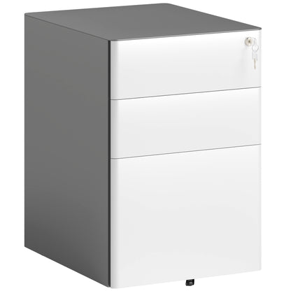 Rolling Container, Mobile Filing Cabinet with 3 Drawers, Lockable Office Cabinet with Hanging File Organizer, Storage, Steel, 39 x 48 x 59 cm White+Gray