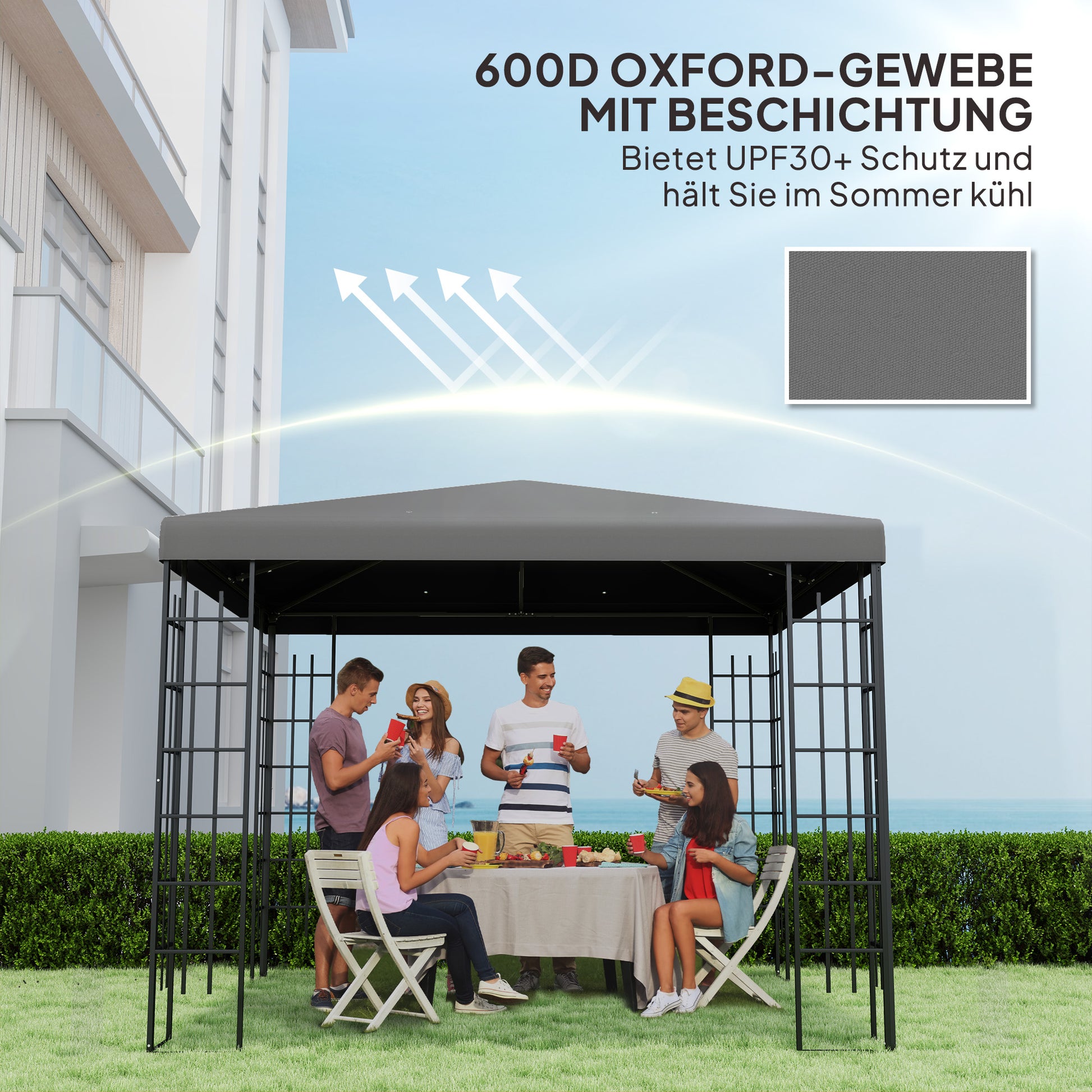 Replacement Roof for Pavilion 3 x 3 m, waterproof Pavilion Canopy, Replacement Cover for Garden Pavilion, Parts made of Oxford Fabric, 370 g/m², Dark Gray