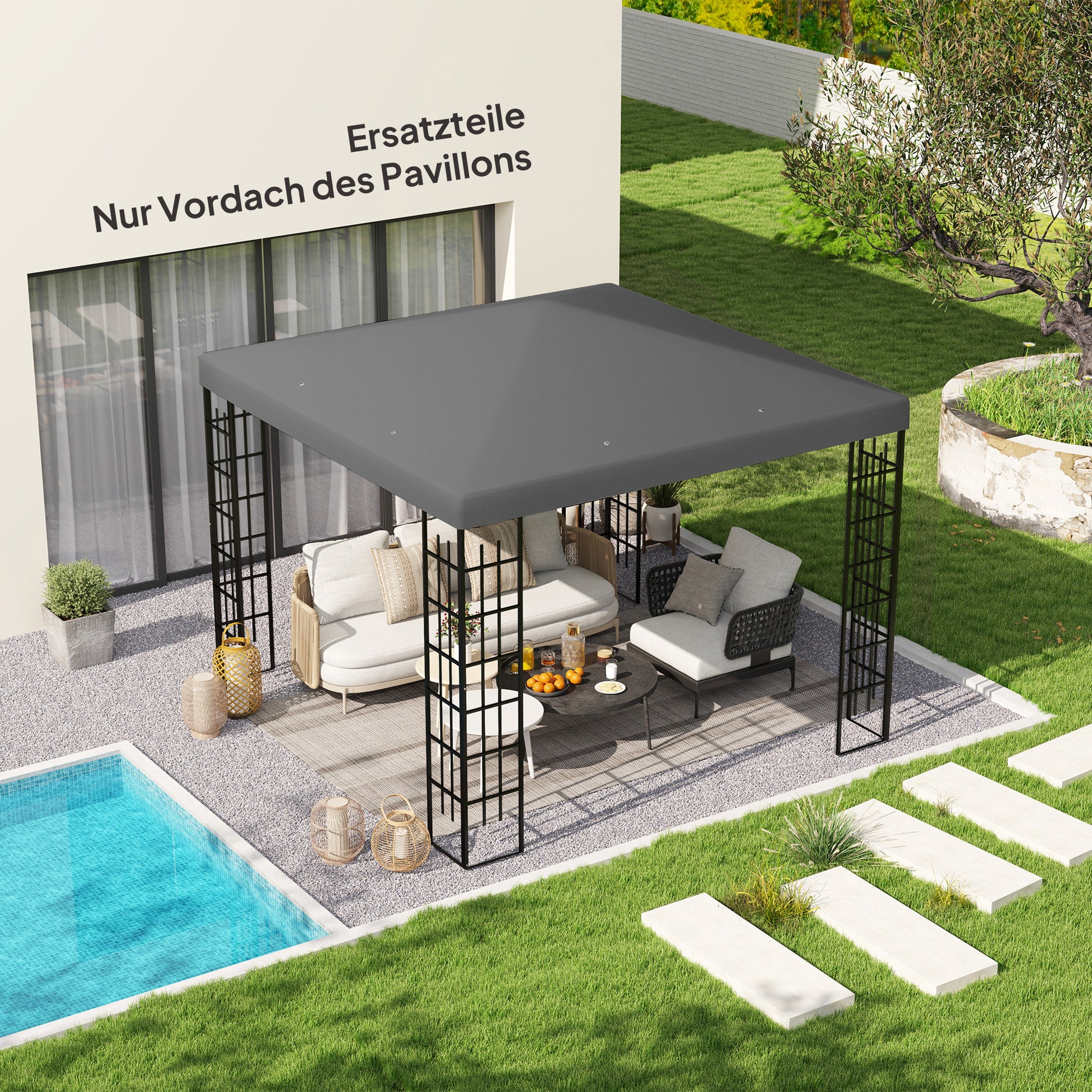 Replacement Roof for Pavilion 3 x 3 m, waterproof Pavilion Canopy, Replacement Cover for Garden Pavilion, Parts made of Oxford Fabric, 370 g/m², Dark Gray