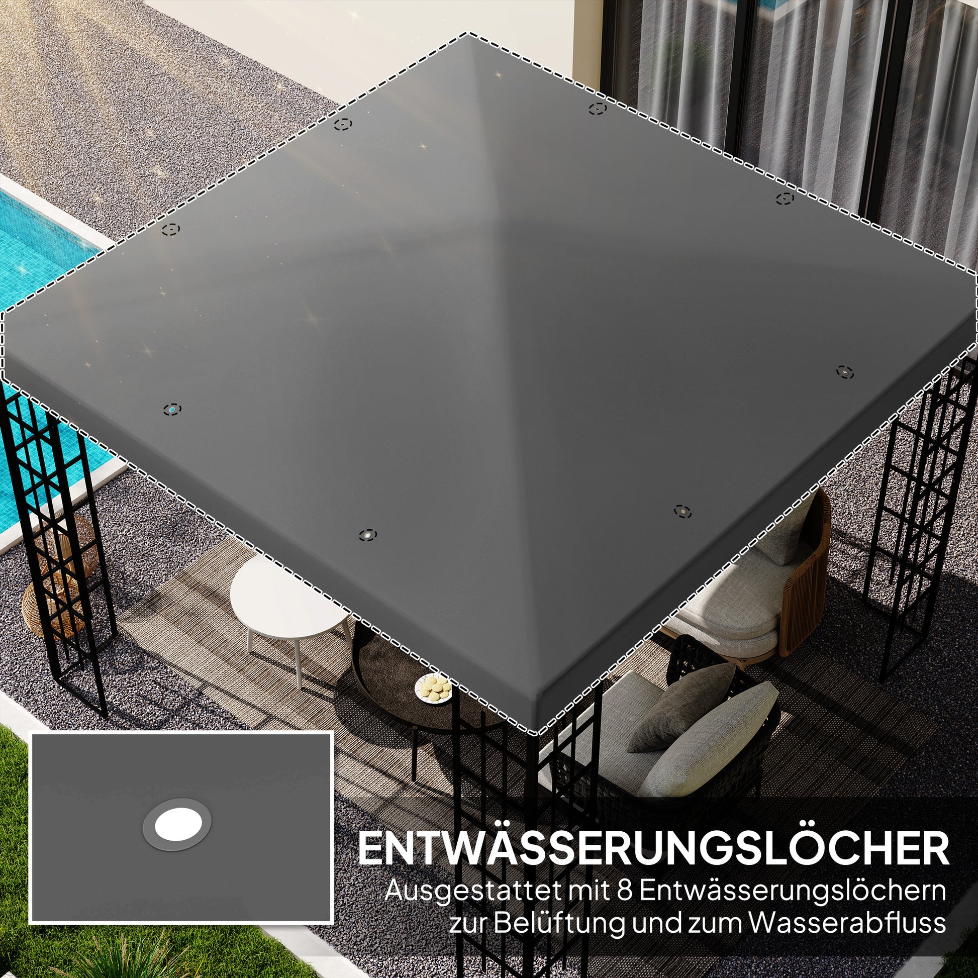 Replacement Roof for Pavilion 3 x 3 m, waterproof Pavilion Canopy, Replacement Cover for Garden Pavilion, Parts made of Oxford Fabric, 370 g/m², Dark Gray