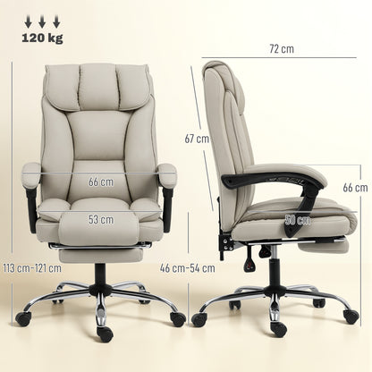 Office Chair with Footrest, High-Back Recliner, Thick Dual Padding, Durable PU Leather, Adjustable Height — Khaki