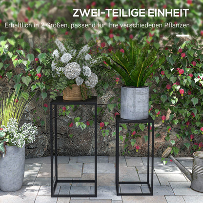 Set of 2 Plant Stands, Flower Stools with Steel Legs, Scandinavian Design, Flower Stand for Garden, Balcony, Black