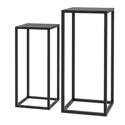 Set of 2 Plant Stands, Flower Stools with Steel Legs, Scandinavian Design, Flower Stand for Garden, Balcony, Black