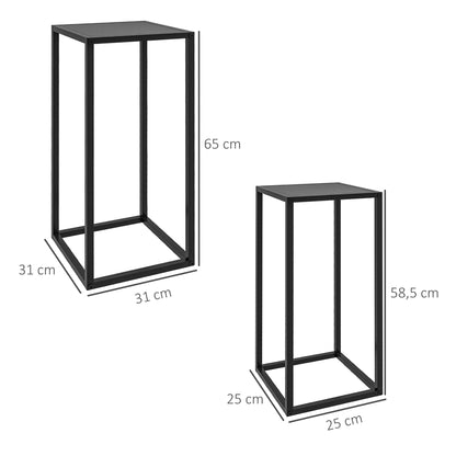 Set of 2 Plant Stands, Flower Stools with Steel Legs, Scandinavian Design, Flower Stand for Garden, Balcony, Black