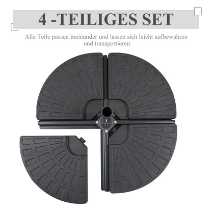 Umbrella Weight 4-Piece Parasol Base for Umbrella Fillable with 52 kg of Water or 68 kg of Sand HDPE Black