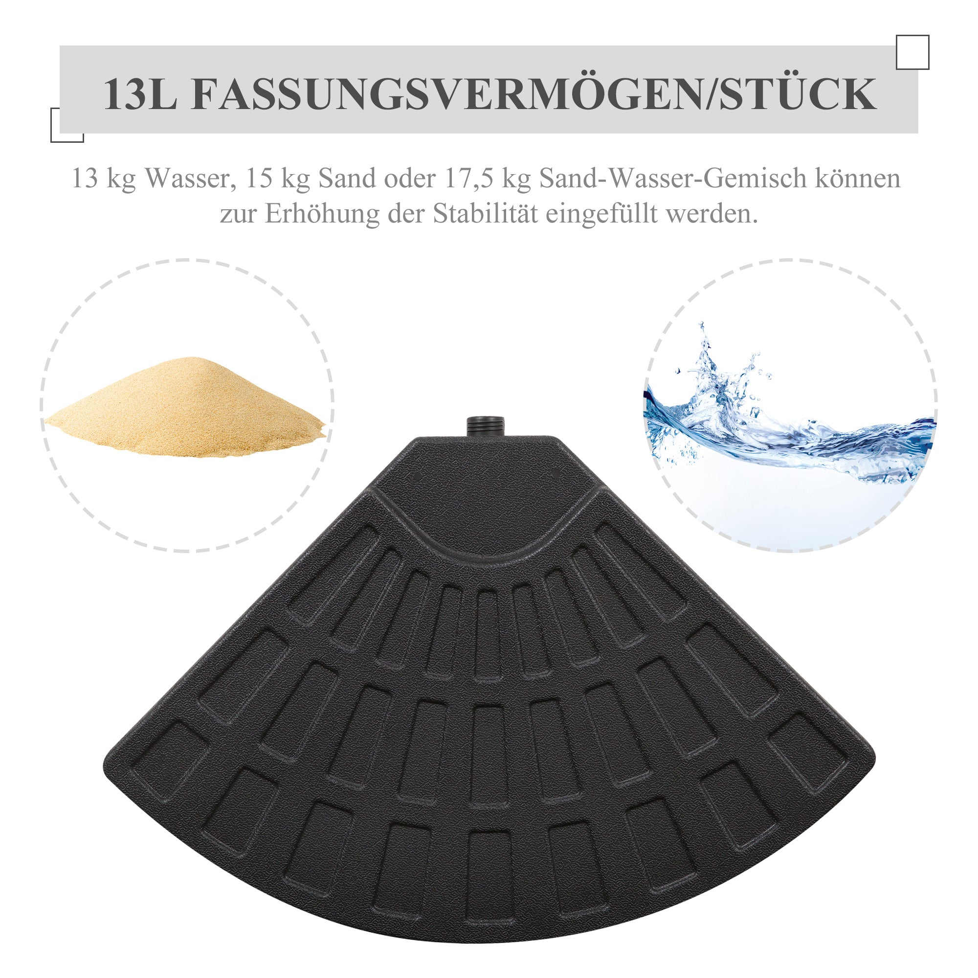 Umbrella Weight 4-Piece Parasol Base for Umbrella Fillable with 52 kg of Water or 68 kg of Sand HDPE Black