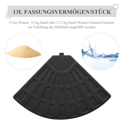 Umbrella Weight 4-Piece Parasol Base for Umbrella Fillable with 52 kg of Water or 68 kg of Sand HDPE Black