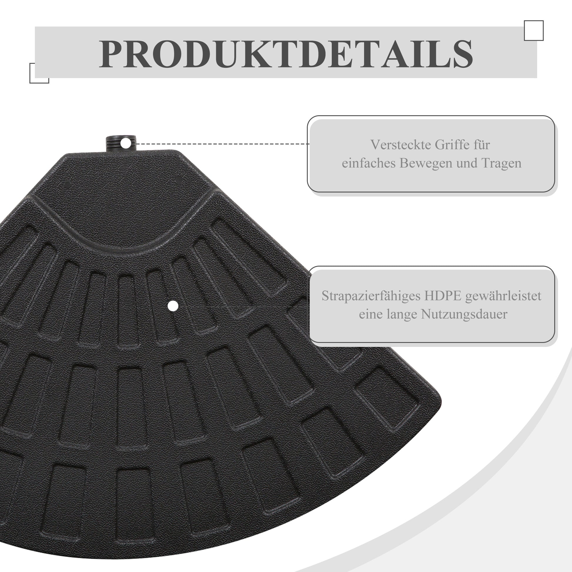 Umbrella Weight 4-Piece Parasol Base for Umbrella Fillable with 52 kg of Water or 68 kg of Sand HDPE Black