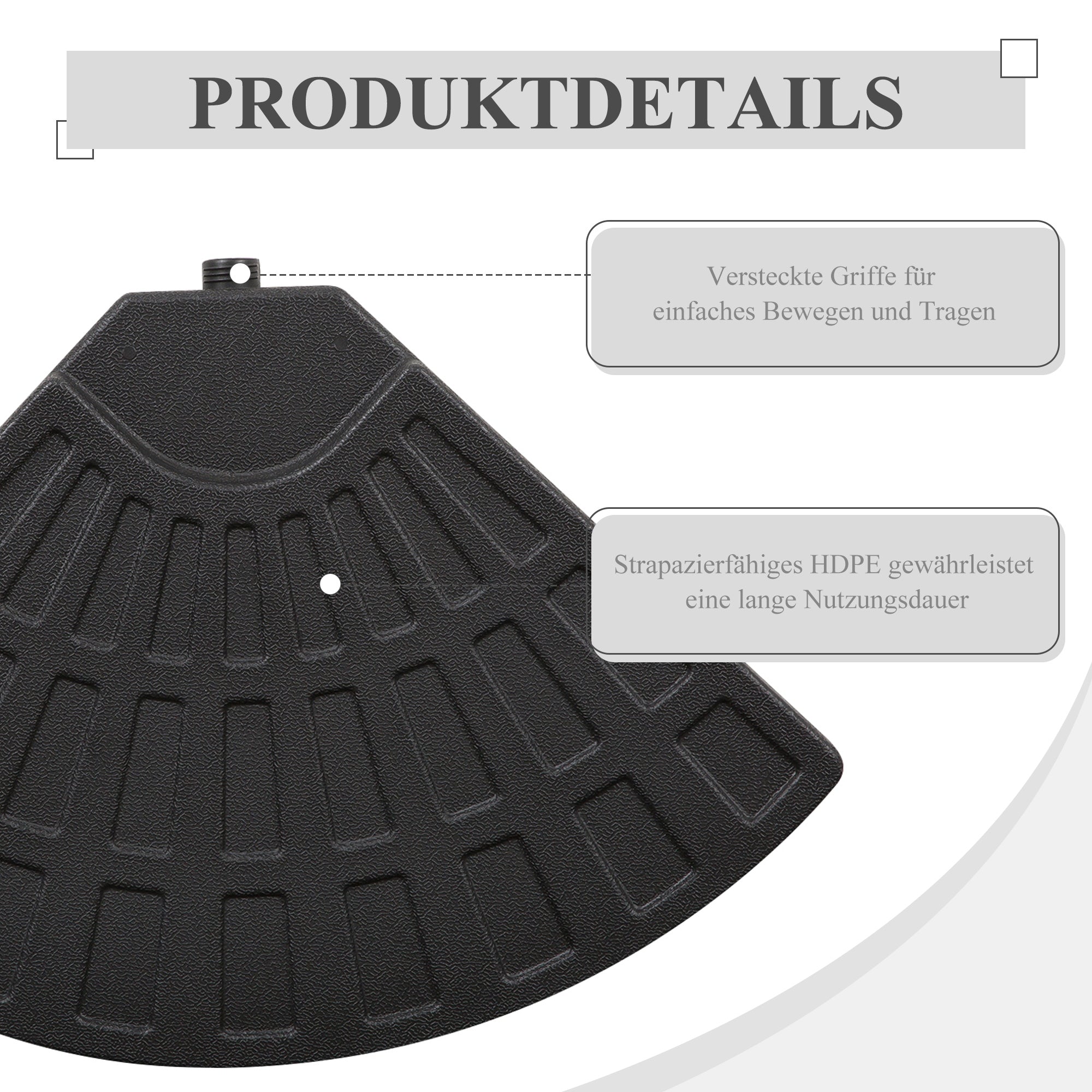 Umbrella Weight 4-Piece Parasol Base for Umbrella Fillable with 52 kg of Water or 68 kg of Sand HDPE Black